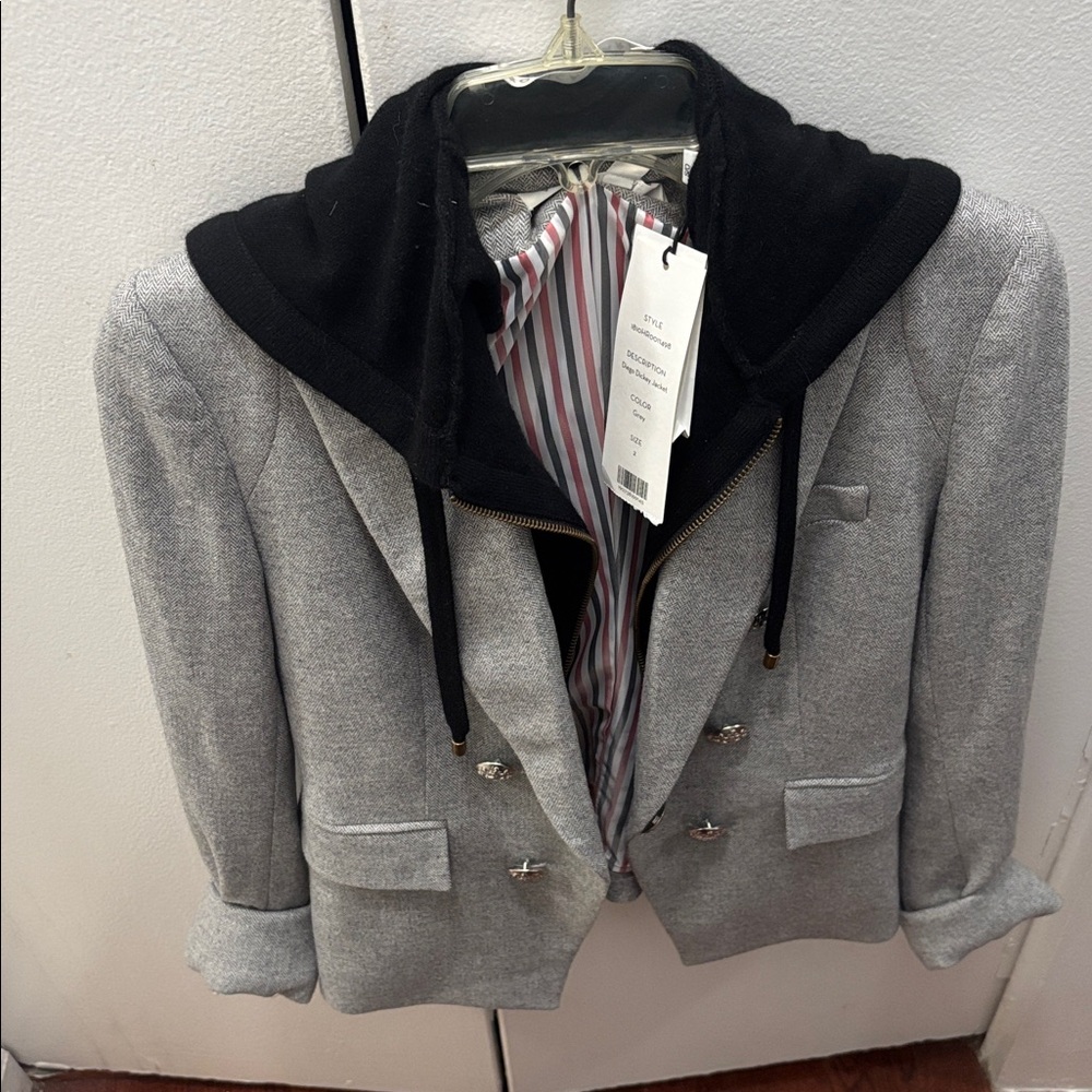 Veronica Beard Gray Double-Breasted Blazer with Black Hoodie